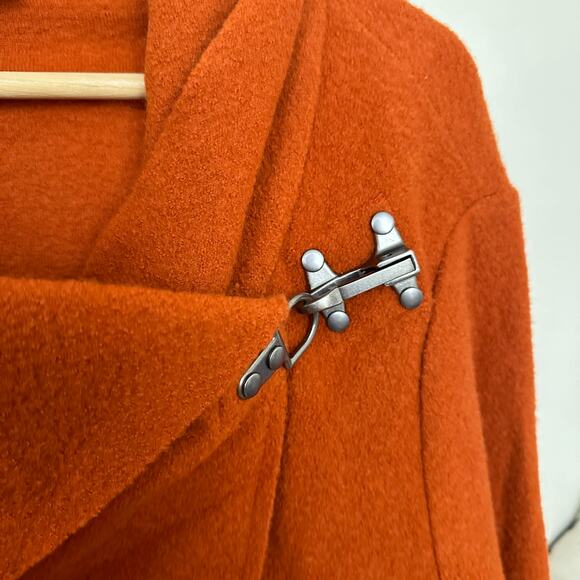 GARNET HILL Asymmetrical Boiled-Wool Coat Pumpkin Orange Sz 10 - Picture 3 of 6
